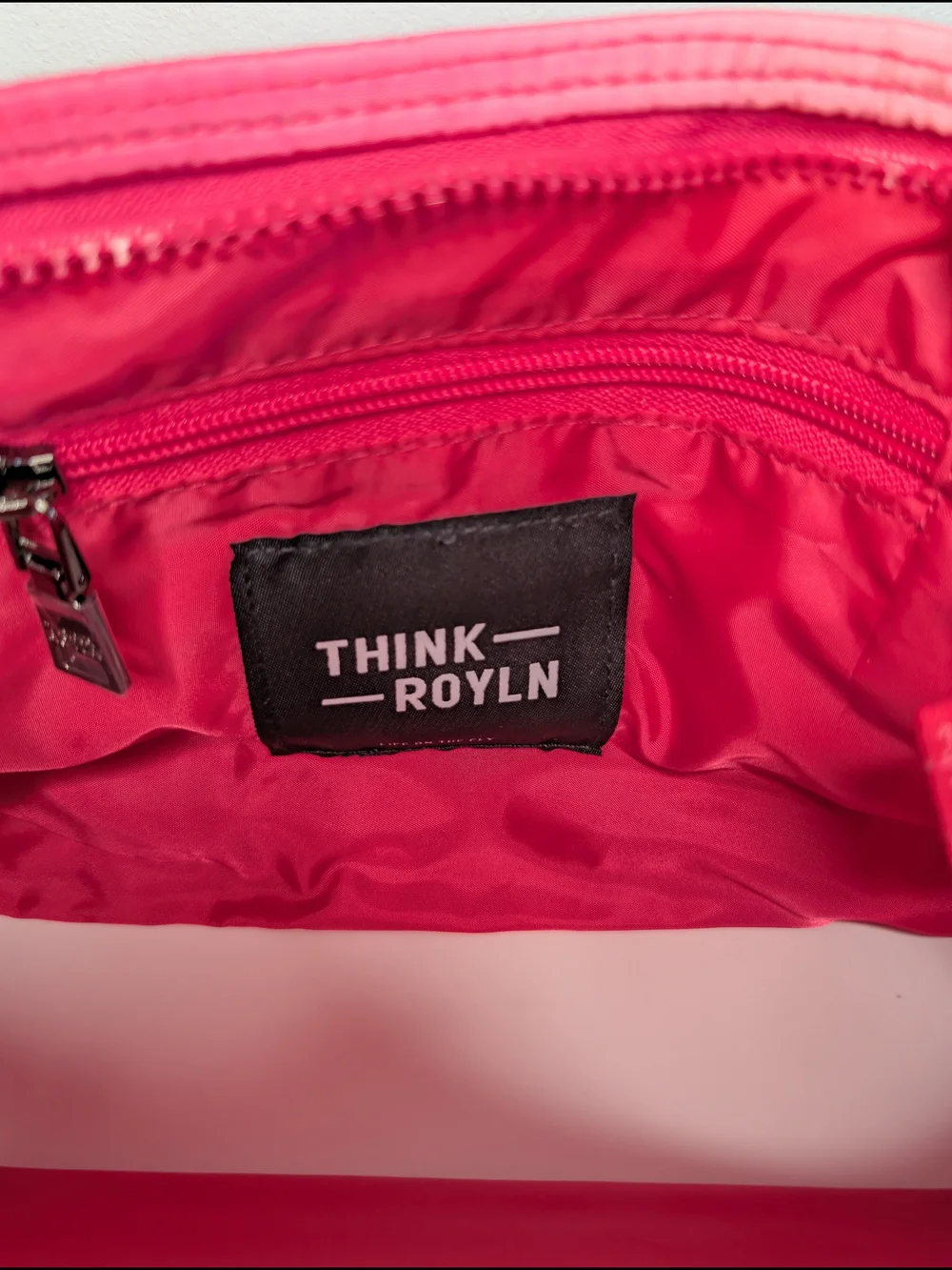 THINK ROYLN Pink Ombre Quilted Crossbody Bag Zip Silver Hardware Strap & Pouch